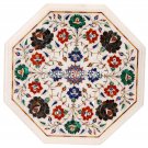 16'' White Table Top Multi Floral Inlay Furniture Arts Marquetry Gemstone Decor