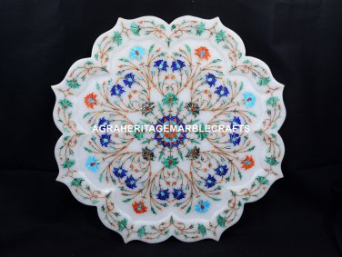 12" Designer Marble Plate Multi Precious Inlay Gemstone Kitchen Gift Decor H5450