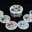 Multi Various Floral Round Marble Fine Coasters Set Inlay Home Gift Decor H5549