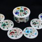 Multi Various Floral Round Marble Fine Coasters Set Inlay Home Gift Decor H5549