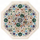 15" White Marble Restaurant Table Top Pietradura Pauashell Inlaid Gift Art Decor