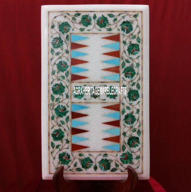 18''x12'' Marble Coffee Backgammon Table Top Malachite Floral Inlay Garden Decor