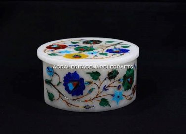 4"x4" Marquetry Multi Inlay Designer Marble Jewelry Box Unique Arts Decor H5517A