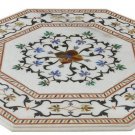 24"x24" White Marble Coffee Table Top Rare Mosaic Inlay Work Furniture Decor Art