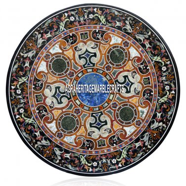 42" Black Marble Dining Table Scagliola Inlay Stones Outdoor Patio Decor H3939
