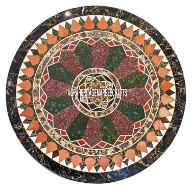 36" Decorative Marble Outdoor End Table Traditional Pietradura Inlay Decor H3989