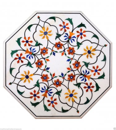 3' White Marble Coffee Table Top Hakik Inlay Marquetry Arts Best Decorative Gifs