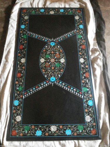 4'x2' Black Marble Malachite Coffee Marquetry Dining Table Top Christmas Special