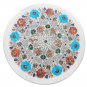 15" White Marble Round Plate Multi Stone Inlay Mosaic Beautiful Home Decor Gifts