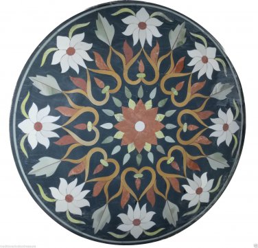 2'X2' Marble Round Side Coffee Table Top Rare Inlay Pietradure Garden Decor H939