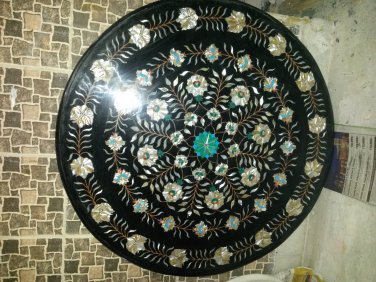 36" Black Marble Coffee Dining Table Top Inlaid Mosaic Inlay Art Home Decorative