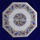 18" Marble Top Table Original Stone Peacock Inlay Pietra Dura Birds Peacocks Art