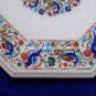 18" Marble Top Table Original Stone Peacock Inlay Pietra Dura Birds Peacocks Art