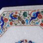 18" Marble Top Table Original Stone Peacock Inlay Pietra Dura Birds Peacocks Art