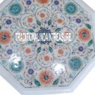 12'' White Marble Coffee Table Top Hakik Gems Mosaic Inlay Marquetry Home Decor