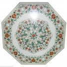 24" White Marble Coffee Table Top Semi Precious Inlay Mosaic Garden Decor Arts