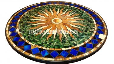 24" Black Marble Round Coffee Table Top Inlay Floral Mosaic Pietradure Decor Art