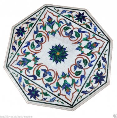 20"x20" Marble Coffee Table Top Malachite Inlay Mosaic Marquetry Work Art Decor