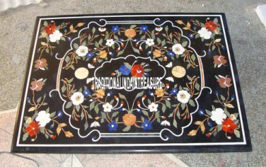 4'x3' Black Marble Dining Table Top Marquetry Inlay Furniture Mosaic Arts Decor
