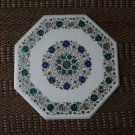24" White Marble Malachite Mosaic Coffee Table Top Rare Lapis Inlay Gems Decor