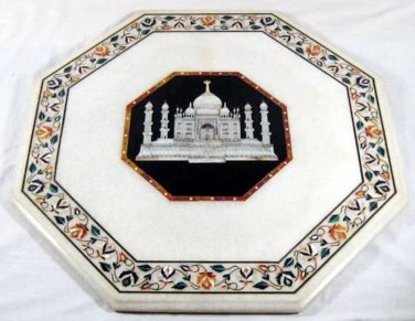 30" White Marble Coffee Table Top Taj Mahal Marquetry Inlaid Arts Home Decor