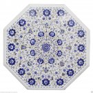 21" White Marble Marquetry Top Coffee Table Lapis Gems Arts Inlay Work Decor