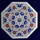 21" White Marble Semi Precious Floral Coffee Table Top Inlay Marquetry Decor Art
