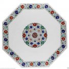 30"x30" Marble Coffee Table Top Multi Gems Marquetry Inlay Living Garden Decor