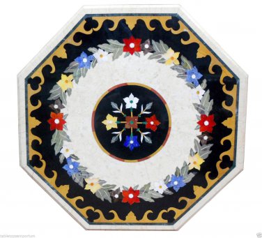 24"x24" Marble Coffee Table Top Semi Precious Gem Marquetry Inlay Home Decor