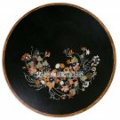 30" Black Marble Round Side Table Top Marquetry Gemstone Inlay Pietradura Decor 30" Black Marble Round Side Table Top Marquetry Gemstone Inlay Pietradura Decor