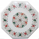 19"x19" Round Marble Coffee Table Rare Gems Inlay Mosaic Floral Decor Home Gift