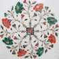 19"x19" Round Marble Coffee Table Rare Gems Inlay Mosaic Floral Decor Home Gift