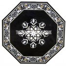 24" Black Marble Coffee Table Top Marquetry Inlay Mosaic Art Furniture Decor