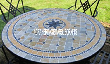 30" Round White Marble Decorative Mosaic Coffee Table Stone Inlay Garden Decor