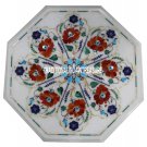 12"White Marble Restaurant TableTop Hakik Marquetry Inlay Floral Work Decorative