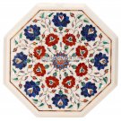 15'' White Marble Top Center Table Lapis Semi Precious Inlay Marquetry Art Decor