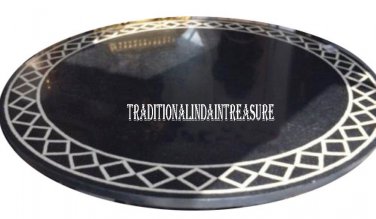 24" Black Marble Center Coffee Table Top Rare Marquetry Mosaic Inlaid Work Art