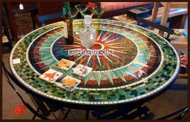 54" Marble Top Dining Table Malachite Inlay Mosaic Stone Art Casino Decor H3918