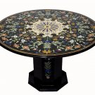 48" Black Marble Real Dining Room Table Top Pietra Dura Decor Gifts Inlaid Art