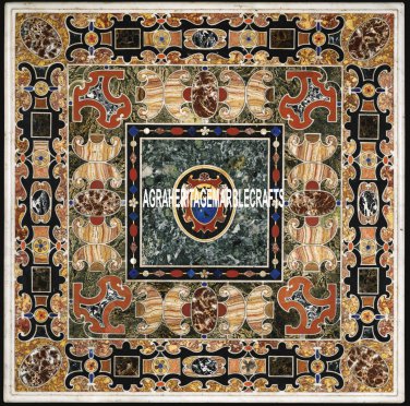 48" Exclusive Marble Dining Table Scagliola Inlay Collectible Patio Decor H3959