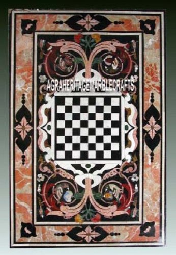 5'x3' Marble Chess Dining Table Ancient Inlaid Stone Arts Furniture Decor H4007