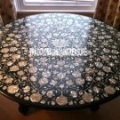 48'' Black Marble Dining Table Inlay Marquetry Gems Mosaic Hallway Gifts Decor