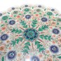 White Marble Round Plate Rare Malachite Inlay Micro Mosaic Floral Art Home Decor