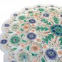 White Marble Round Plate Rare Malachite Inlay Micro Mosaic Floral Art Home Decor