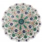 White Marble Round Plate Rare Malachite Inlay Micro Mosaic Floral Art Home Decor