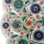 White Marble Round Plate Rare Malachite Inlay Micro Mosaic Floral Art Home Decor