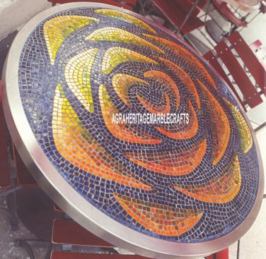 36" Marble Dining Table Top Mosaic Inlaid Unique Stones Living Room Decor H3938