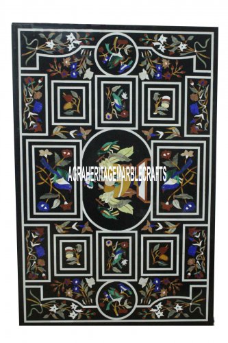 6'x4' Black Marble Outdoor Table Mosaic Inlay Fruits Art Furniture Decor H3946