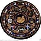 24"x24" Marble Coffee Round Table Top Rare Marquetry Inlay Gems Fine Art Decor