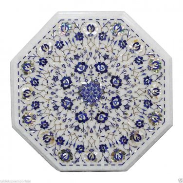 17"x17" Marble Coffee Table Top Semi Precious Lapis Gems Inlay Mosaic Decor Arts